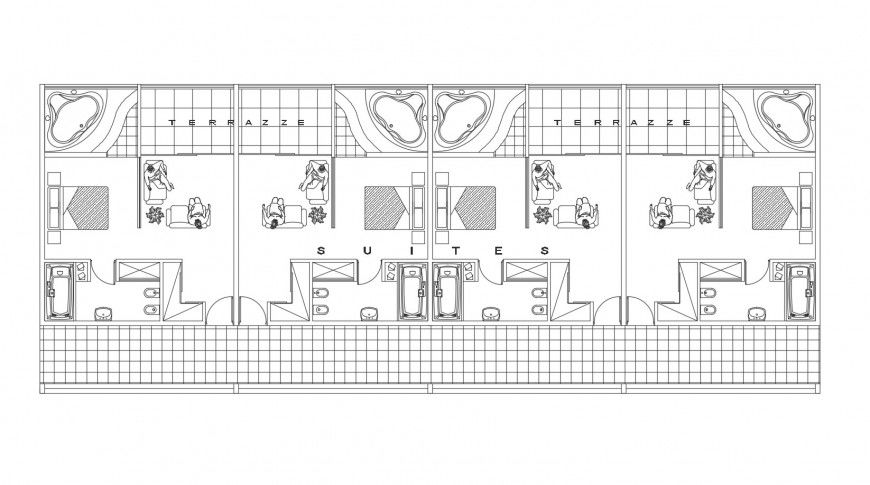 Multiple bedrooms architecture layout plan cad drawing details dwg file