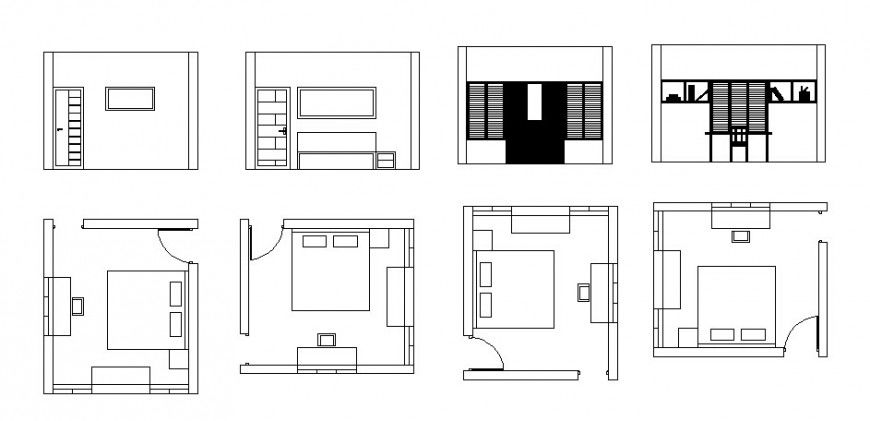 Multiple bedrooms elevation and plan cad drawing details dwg file