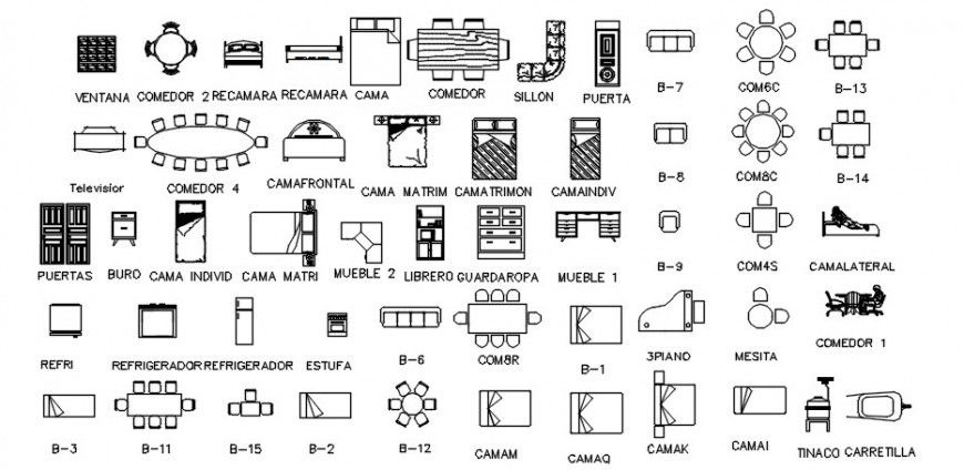Multiple beds, doors and furniture elevation blocks cad drawing details dwg file