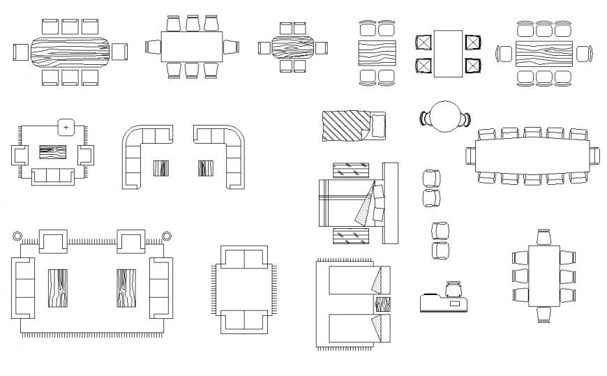 Multiple beds, sofa sets and hotel furniture blocks cad drawing details dwg file