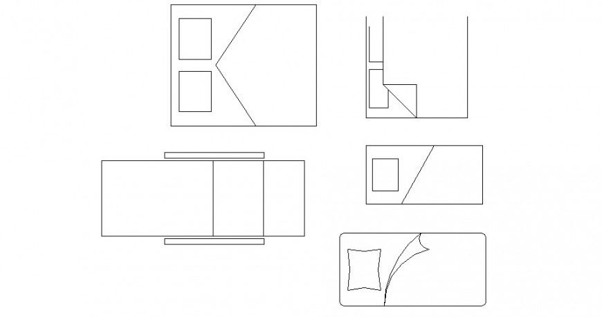 Multiple beds and back rest chair block cad drawing details dwg file
