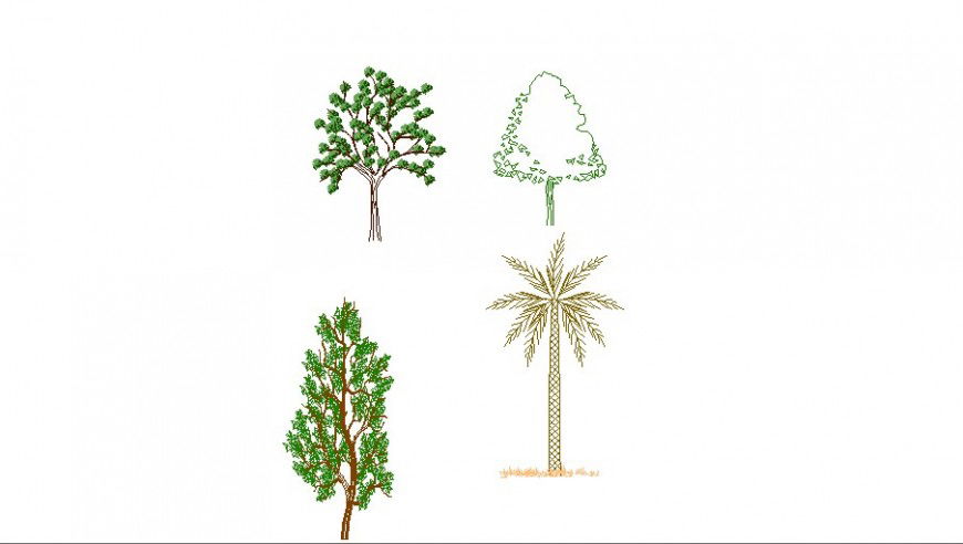 Multiple big tree elevation blocks cad drawing details dwg file