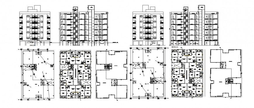Multiple blocks of apartment building elevation, section, plan and structure details dwg file