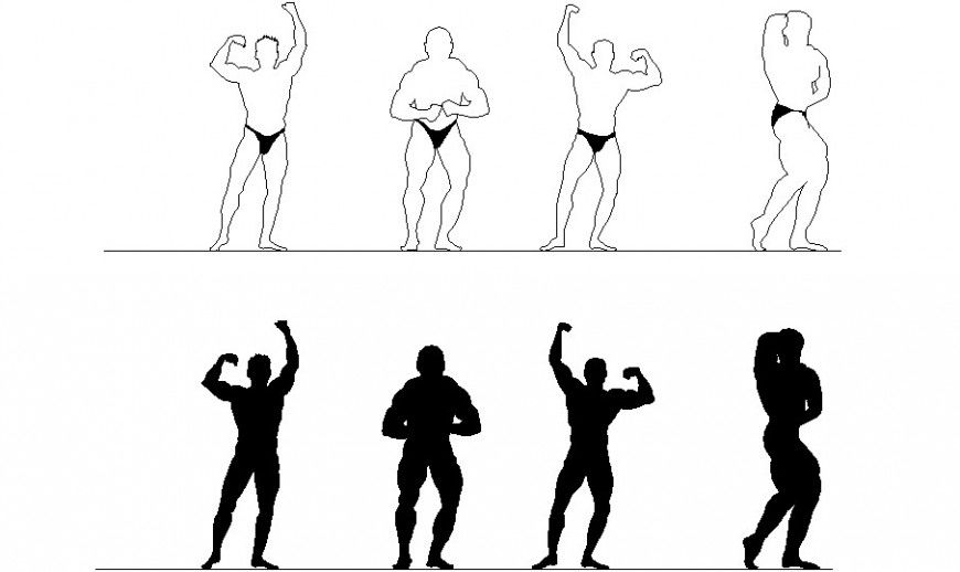 Multiple body building people blocks cad drawing details dwg file
