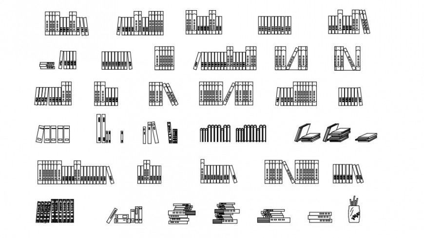Multiple book elevation blocks cad drawing details dwg file