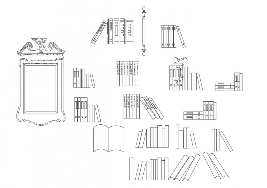 Multiple books and household blocks drawing details dwg file