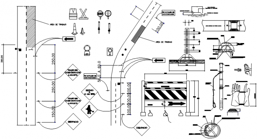 Multiple bridge signs and symbols drawing details dwg file