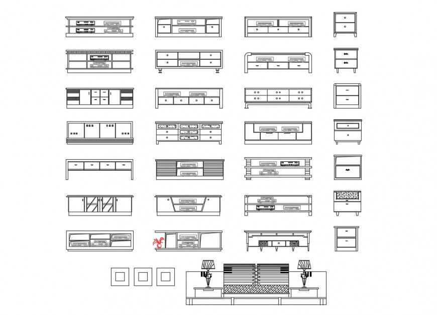 Multiple cabinets and drawer elevation blocks for hotel cad drawing details dwg file