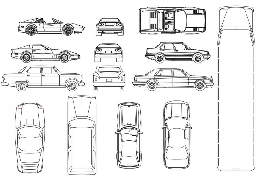 Multiple car and one bus elevation blocks cad drawing details dwg file