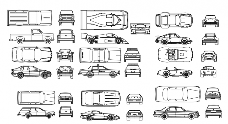 Multiple car and pick up truck elevation blocks drawing details dwg file