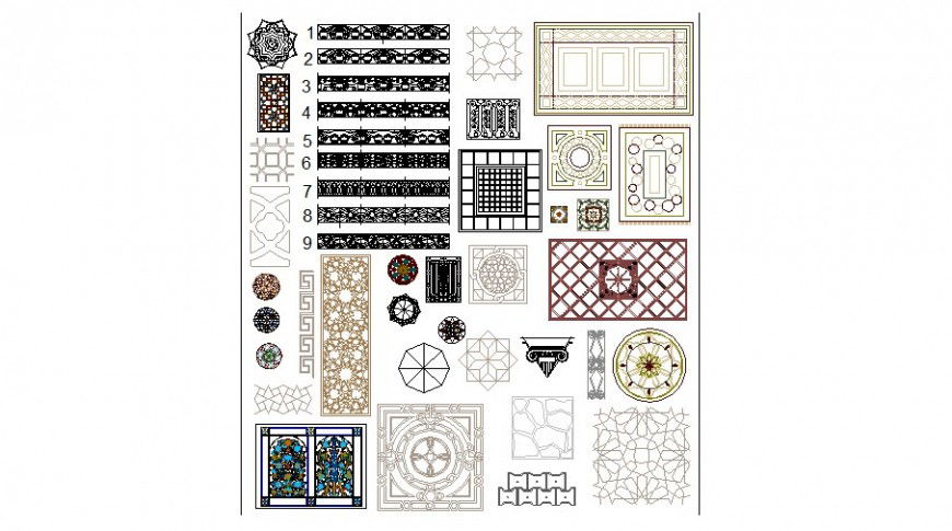 Multiple carpets, tile and interior blocks cad drawing details dwg file