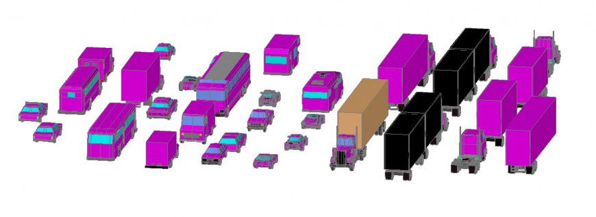 Multiple cars, truck and 3d vehicle blocks cad drawing details dwg file