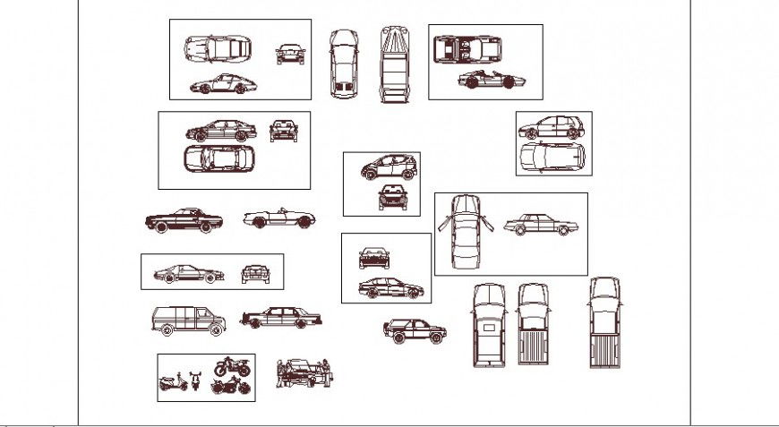 Multiple cars all sided elevation 2d blocks cad drawing details dwg file