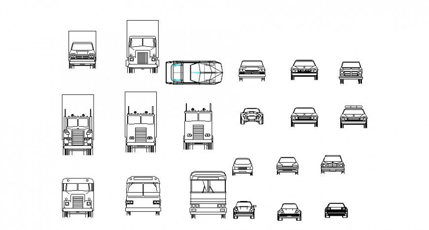 Multiple cars and truck elevation blocks cad drawing details dwg file