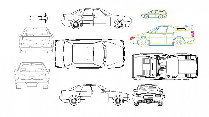 Multiple cars and vehicle blocks cad drawing details dwg file