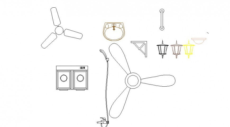 Multiple ceiling fans and household blocks cad drawing details dwg file