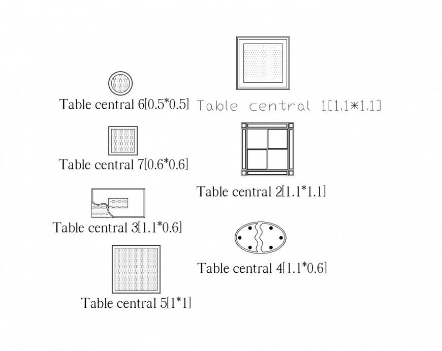 Multiple center table elevation 2d blocks cad drawing details dwg file