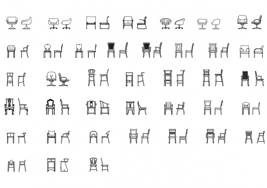 Multiple chairs all sided view cad block details dwg file