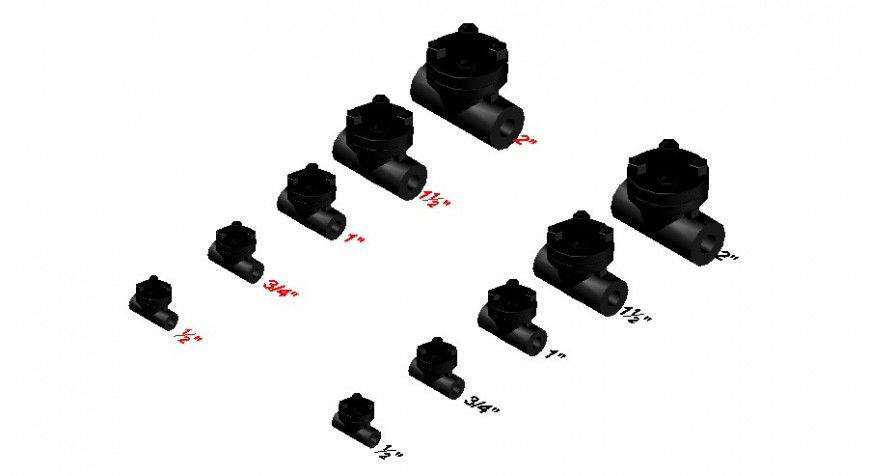 Multiple check valve 3d elevation block cad drawing details dwg file