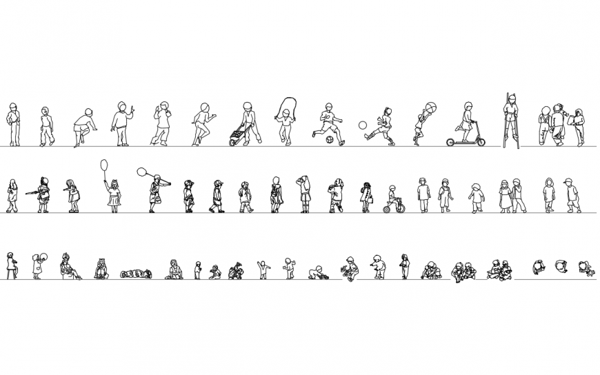 Multiple children playing act with ball creative cad blocks details dwg file