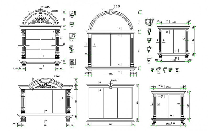 Multiple classic 2d window elevation blocks cad drawing details dwg file