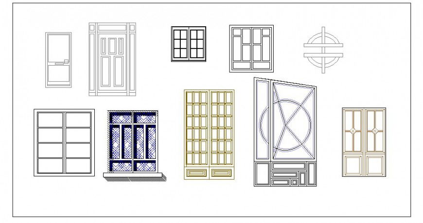 Multiple classical window elevation blocks cad drawing details dwg file