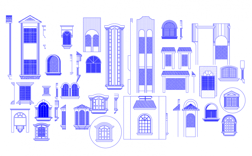 Multiple classical window elevation blocks with pillars cad drawing details dwg file