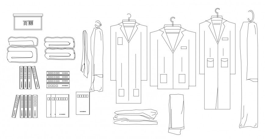 Multiple clothes and books elevation blocks cad drawing details dwg file