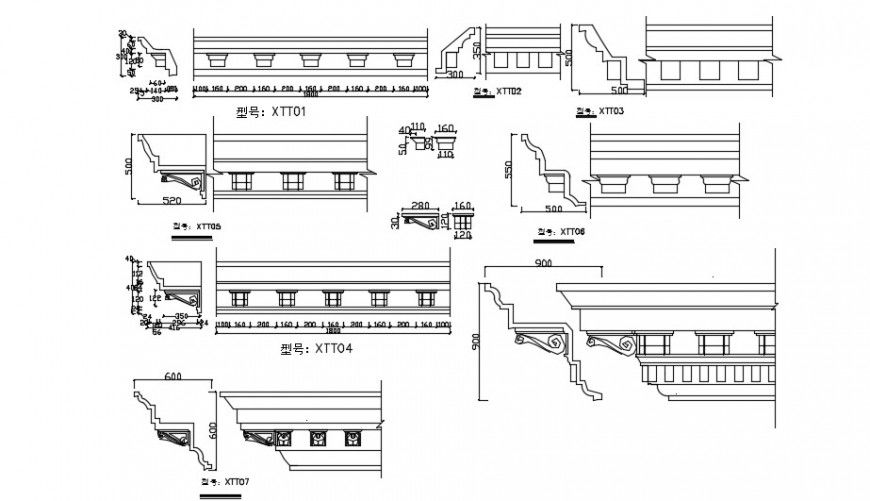 Multiple column and cornices blocks drawing details dwg file