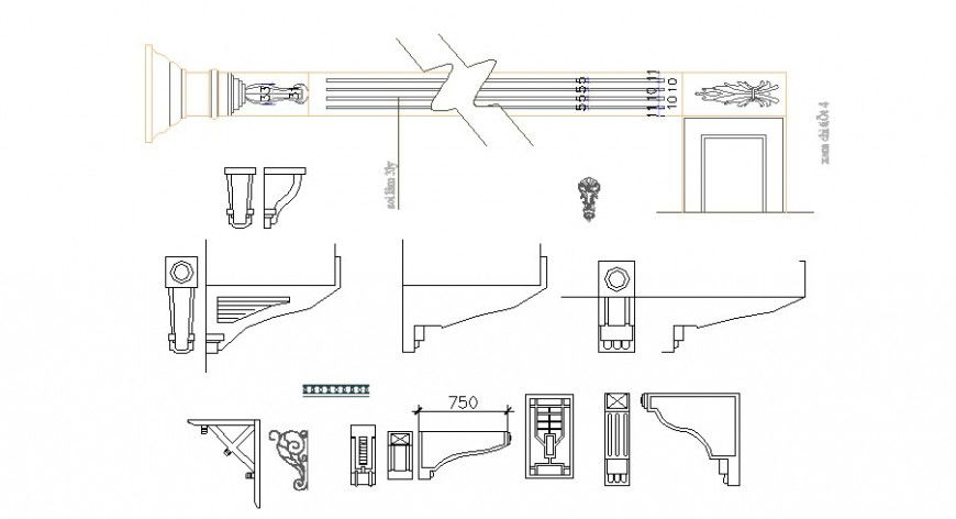 Multiple column and cornices elevation blocks cad drawing details dwg file