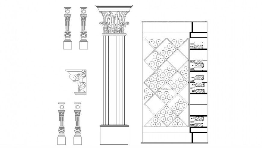 Multiple column and interior blocks cad drawing details dwg file