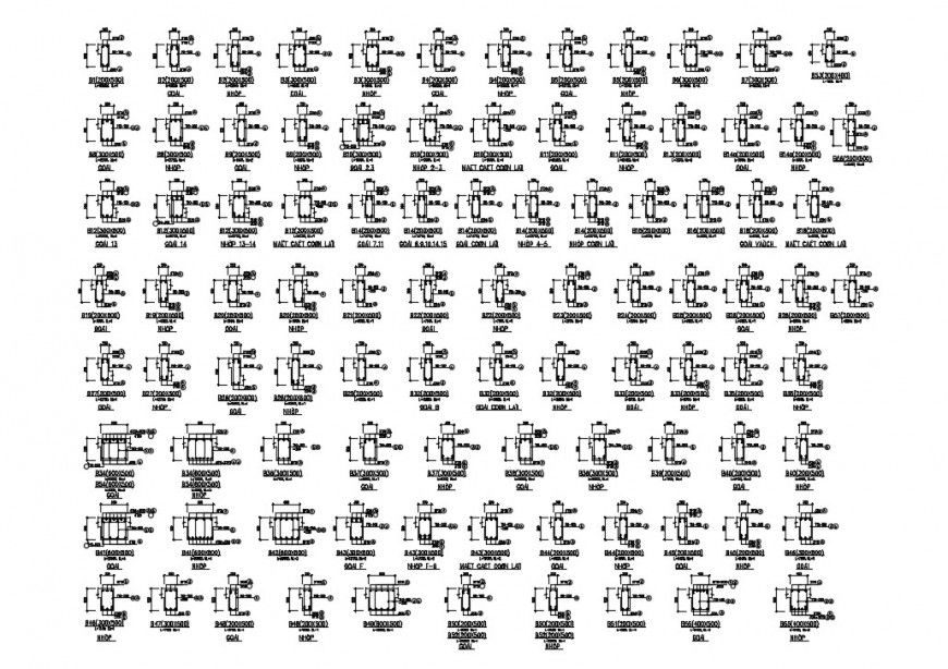 Multiple column sections and construction drawing details dwg file