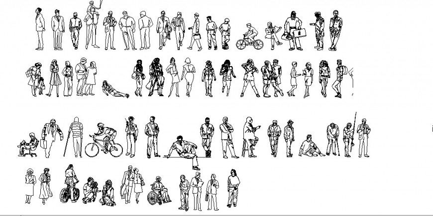 Multiple common 2d people elevation blocks cad drawing details dwg file