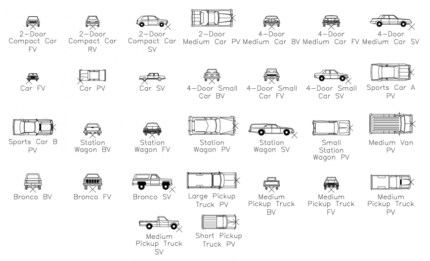 Multiple common and luxuries car elevation blocks cad drawing details dwg file