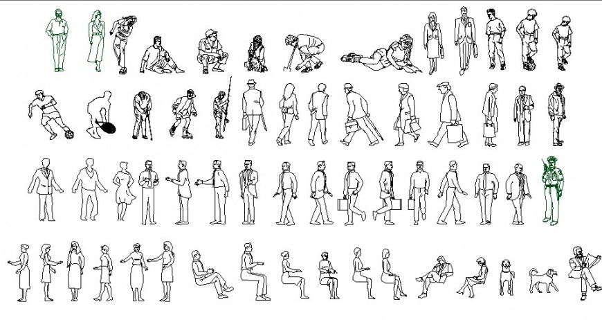 Multiple common and working people blocks dwg file