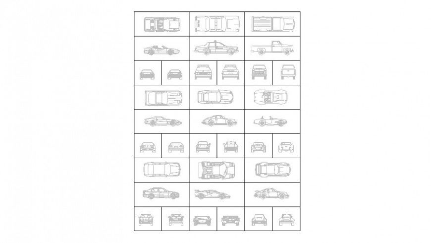 Multiple common car elevation blocks cad drawing details dwg file
