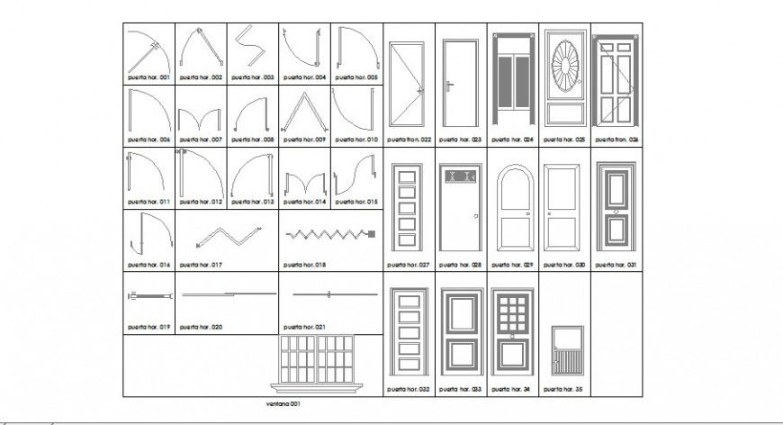 Multiple common door and window 2d elevation blocks cad drawing details dwg file