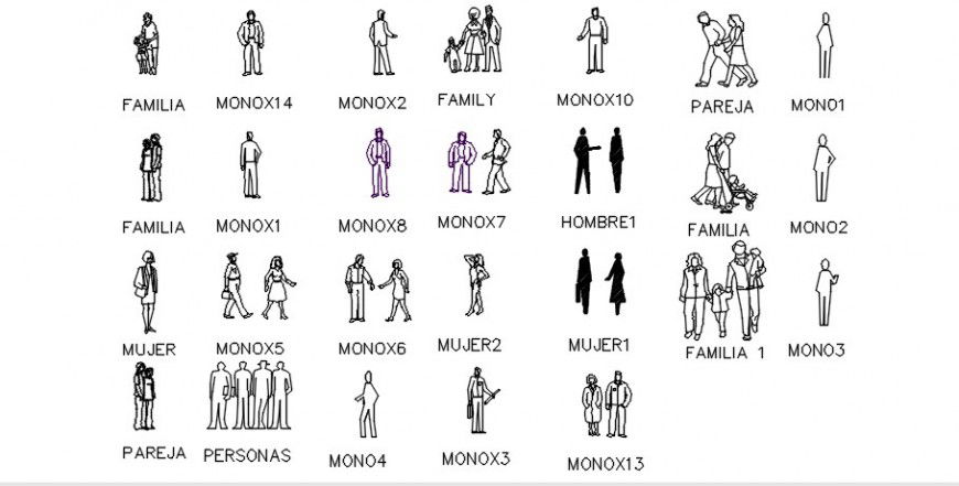 Multiple common people figure 2d blocks cad drawing details dwg file