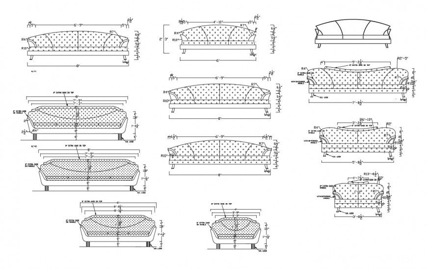 Multiple Common Sofa Set Elevation CAD DWG Drawing File