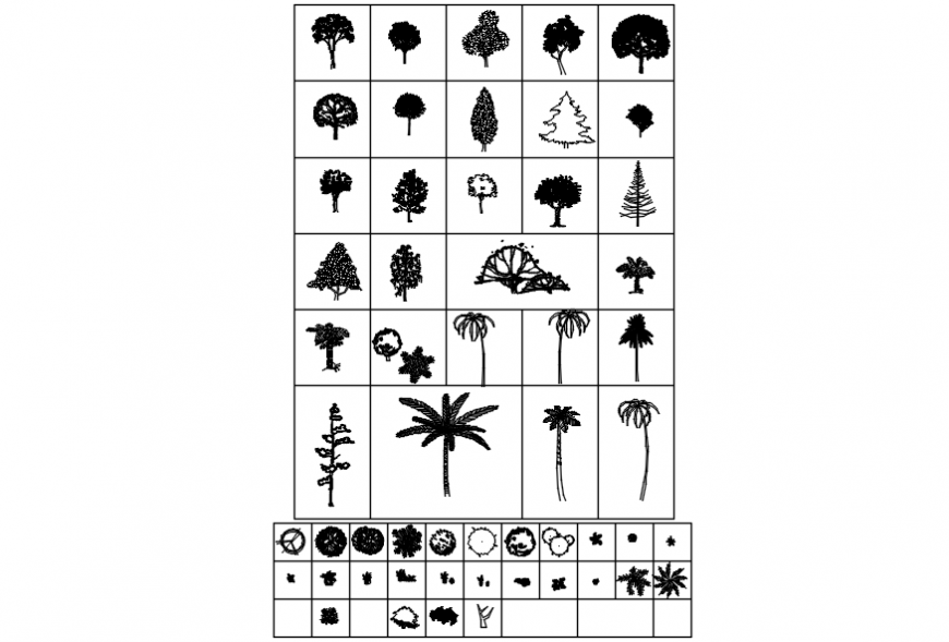 Multiple common tree and plant 2d elevation blocks drawing details dwg file