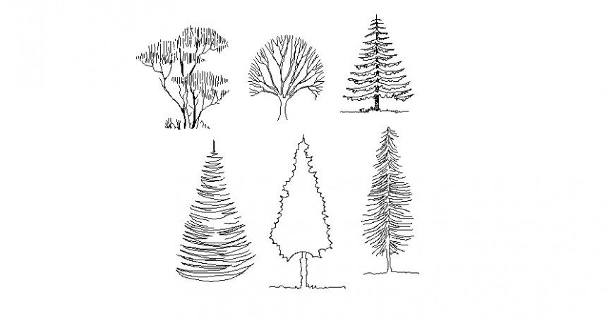 Multiple common tree elevation blocks cad drawing details dwg file