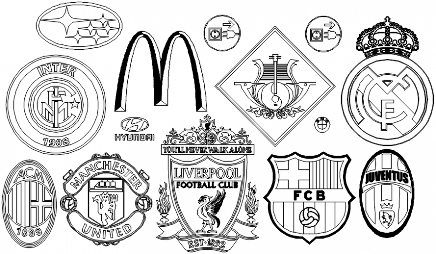 Multiple company logo 2d elevation blocks cad drawing details dwg file