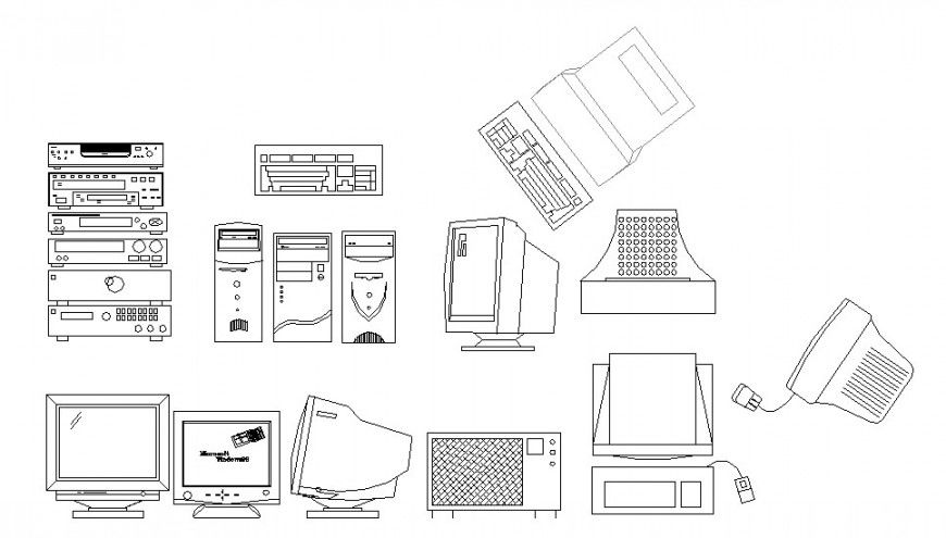 Multiple computer and cpu elevation blocks cad drawing details dwg file