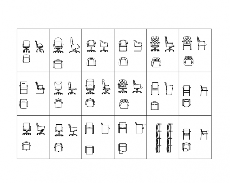 Multiple conference room and meeting room designer chairs cad blocks drawing dwg file