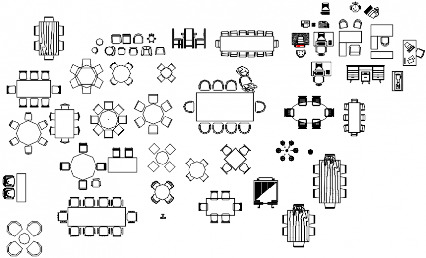 Multiple conference tables and chair elevation blocks cad drawing details dwg file
