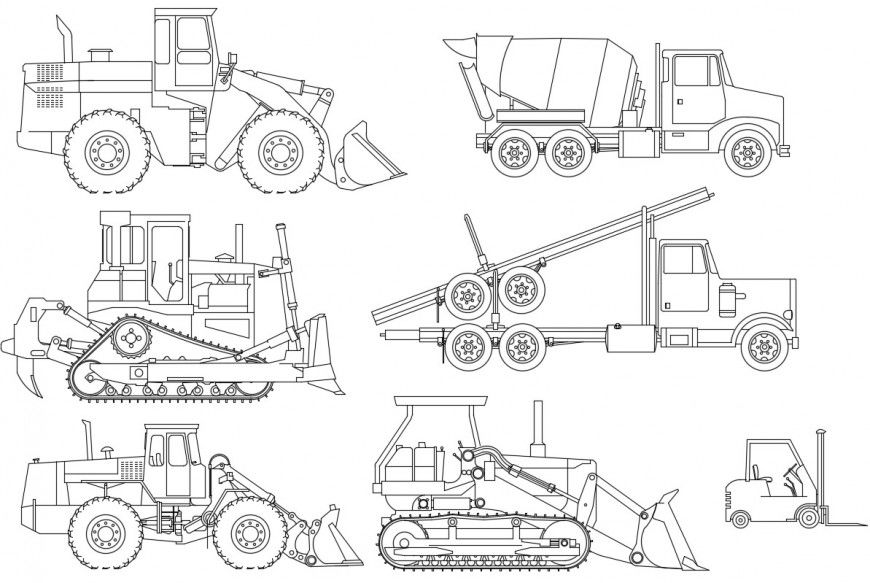 Multiple constructive vehicle elevation blocks drawing details dwg file
