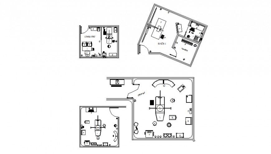 Multiple consultant clinic plan details with furniture layout cad drawing details dwg file