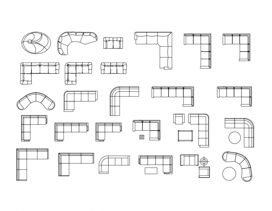 Multiple corner l shape sofa sets cad blocks cad drawing details dwg file