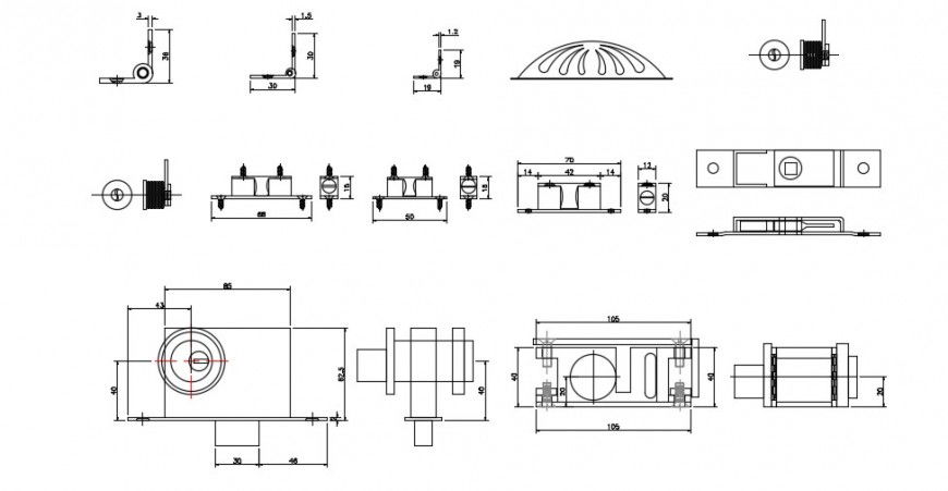 Multiple cornices and constructive equipment blocks drawing details dwg file