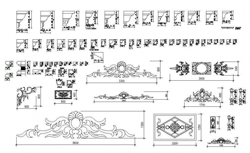 Multiple cornices and interior 2d blocks cad drawing details dwg file